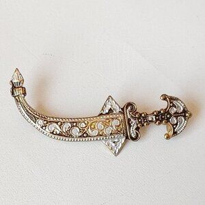 VINTAGE Damascene SPAIN Dagger Pin Brooch Sword Ornate